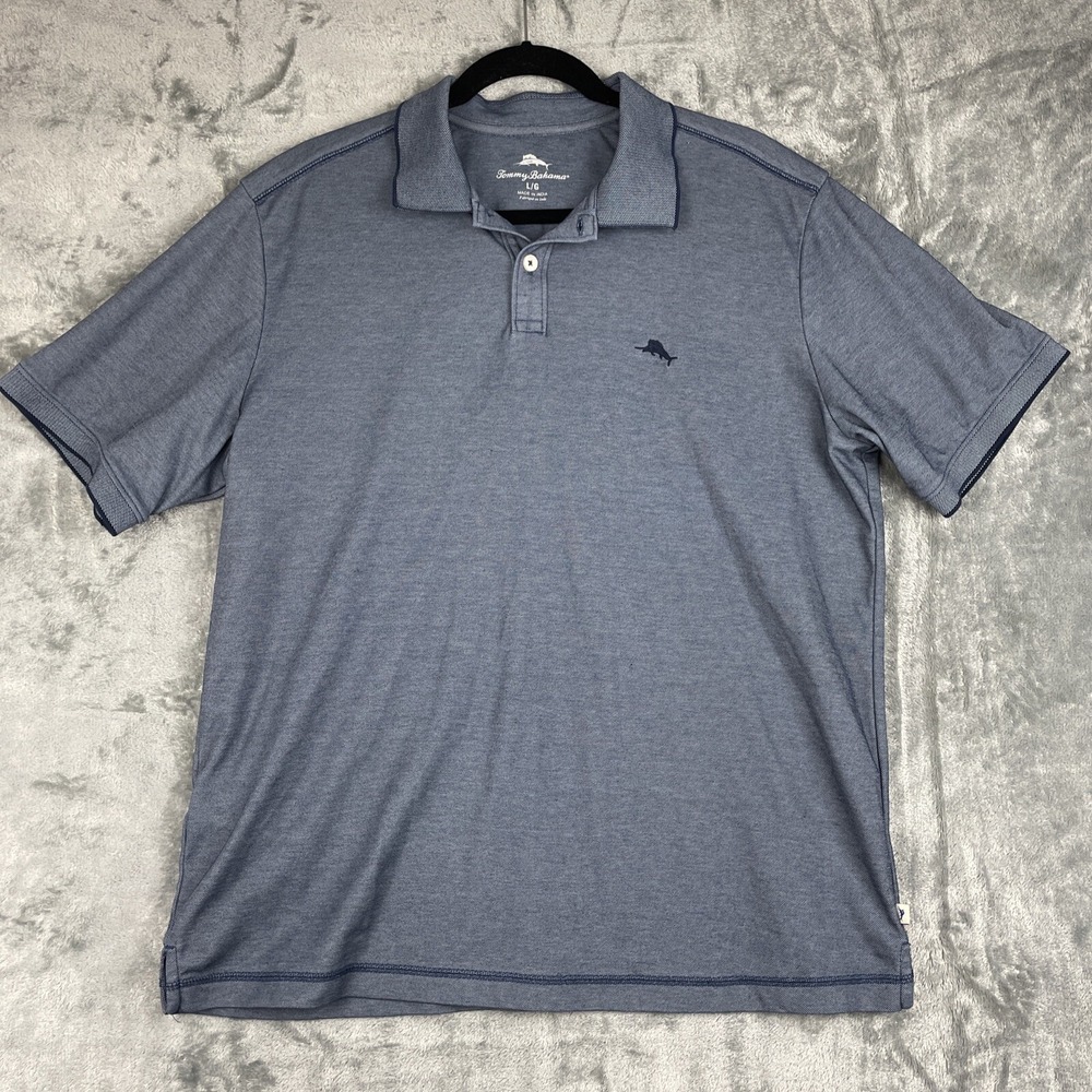 Tommy Bahama Polo Shirt Mens Large Blue Supina Cotton Golf Casual Beachy Coastal